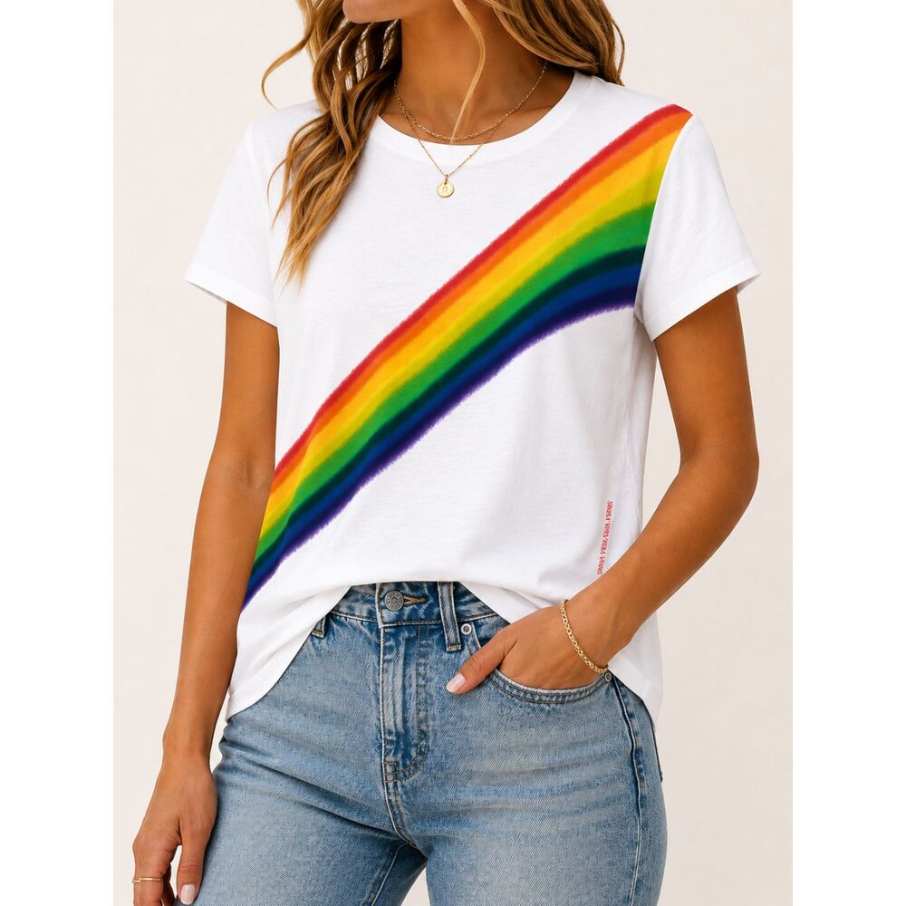 Simply Vera Vera Wang Rainbow Stripe White Graphic Tee XXL Pride Y2K Casual Top‎